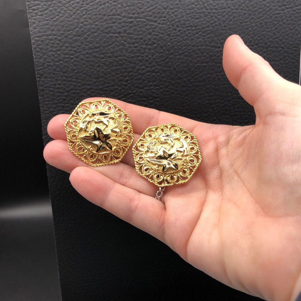 Jose Maria Barrera For‎ Avon Earrings FALLING LEAVES Gold Tone Clip On MINT - Picture 9 of 9